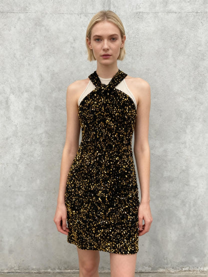 old Sequin Halter Bodycon Dress – Women's Size S