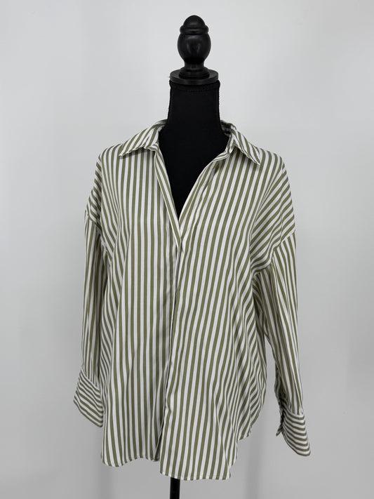 Women's Green Vertical Stripe Shirt – Size S