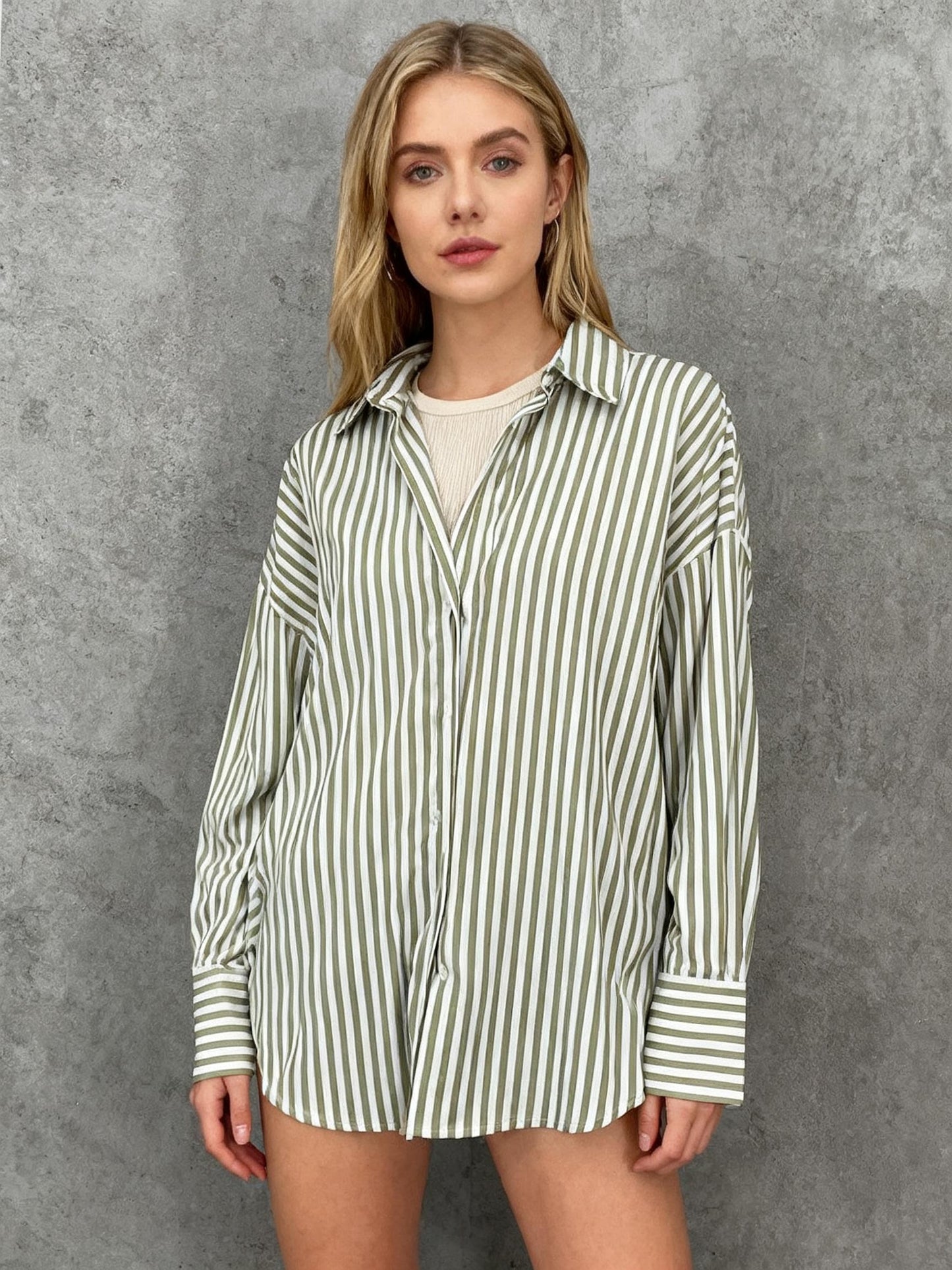 ZARA Women's Green Vertical Stripe Shirt – Size S