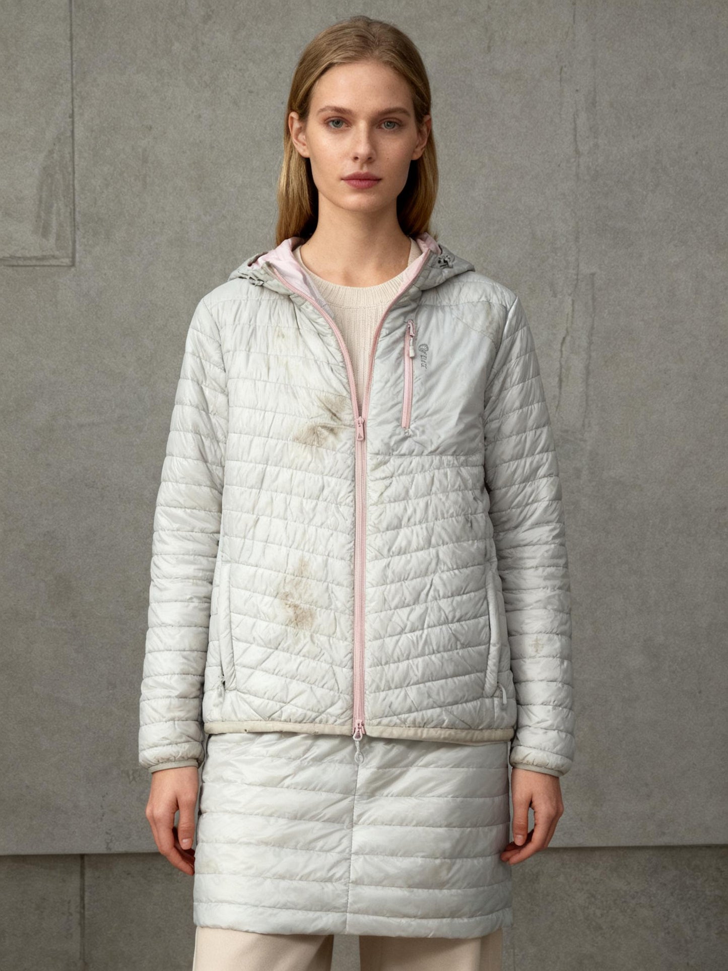 Women's Light Grey Short Down Jacket – Vintage Washed Look