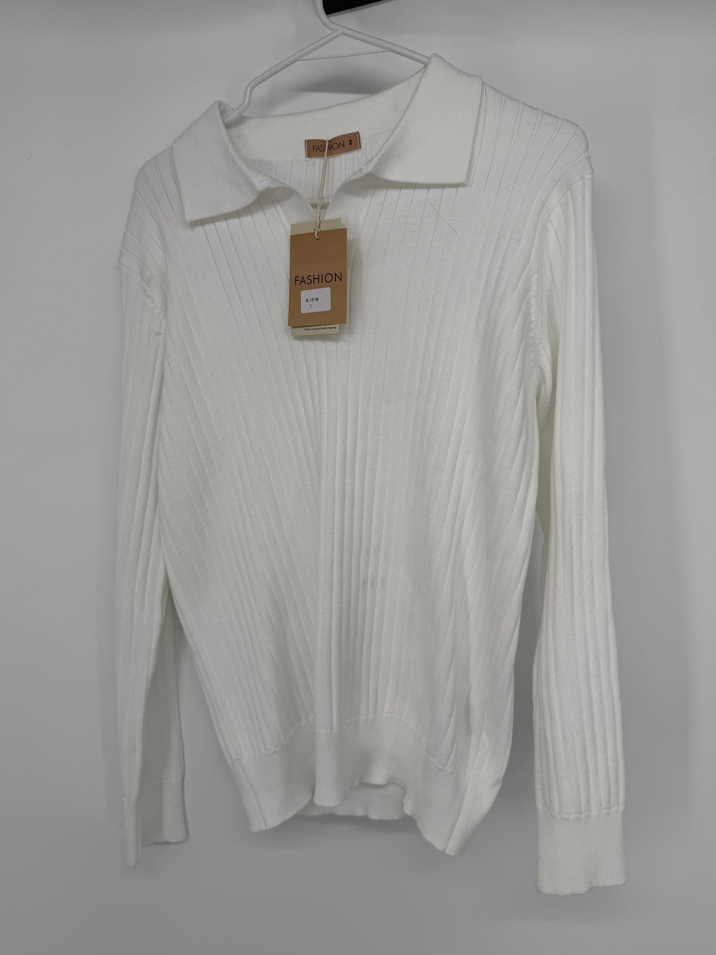 Men's White Long Sleeve Knit Sweater – Size L