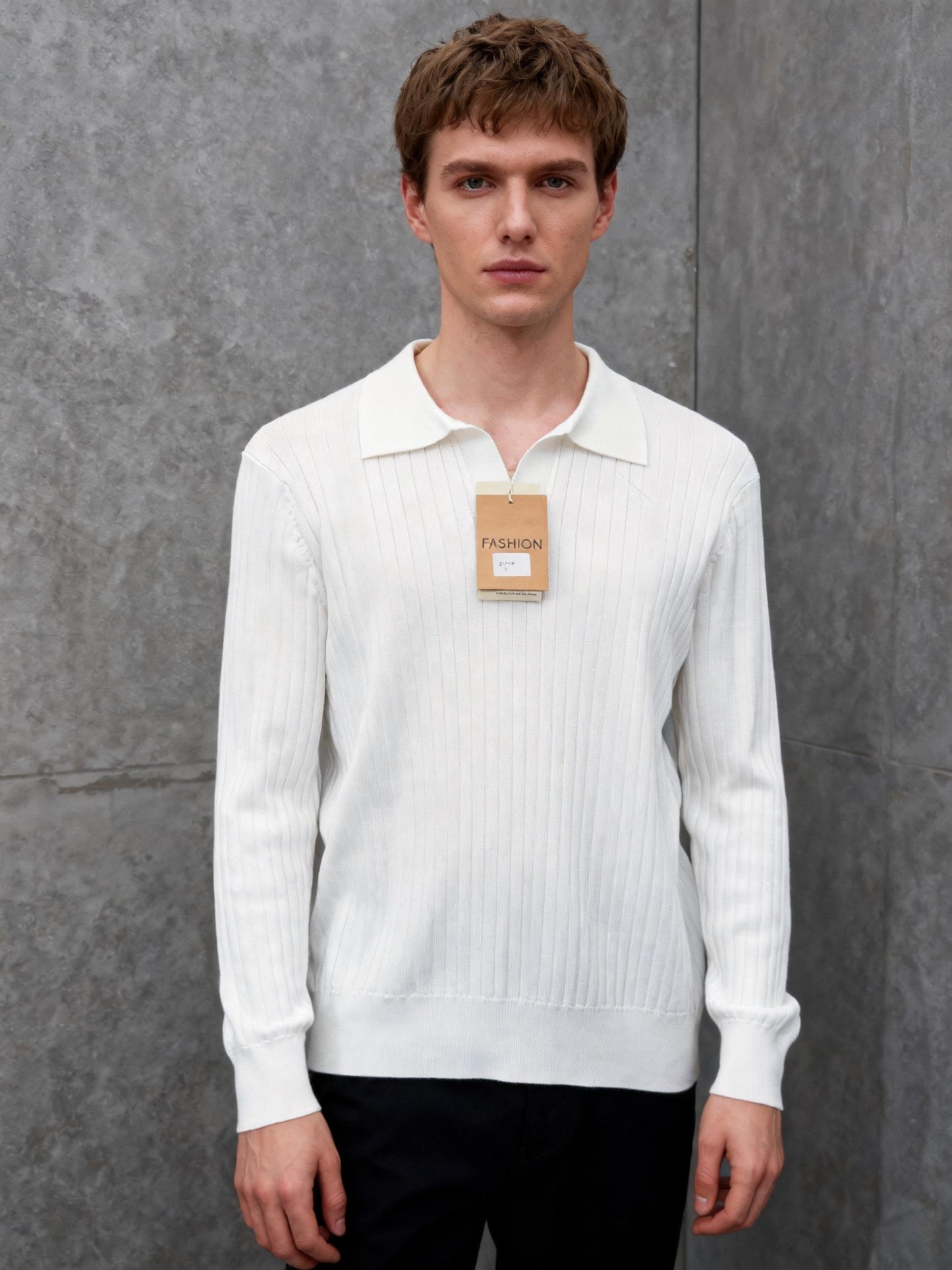 Men's White Long Sleeve Knit Sweater – Size L