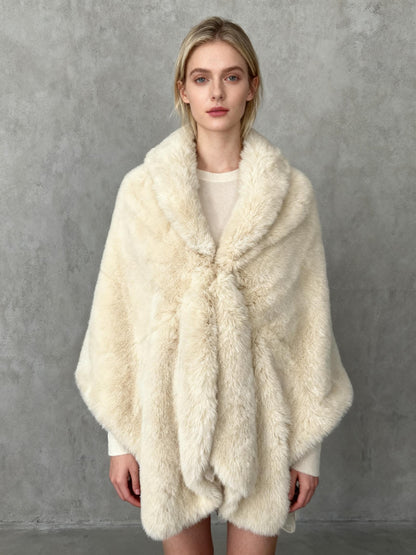 BABEYOND Women's Cream/White Faux Fur Shawl