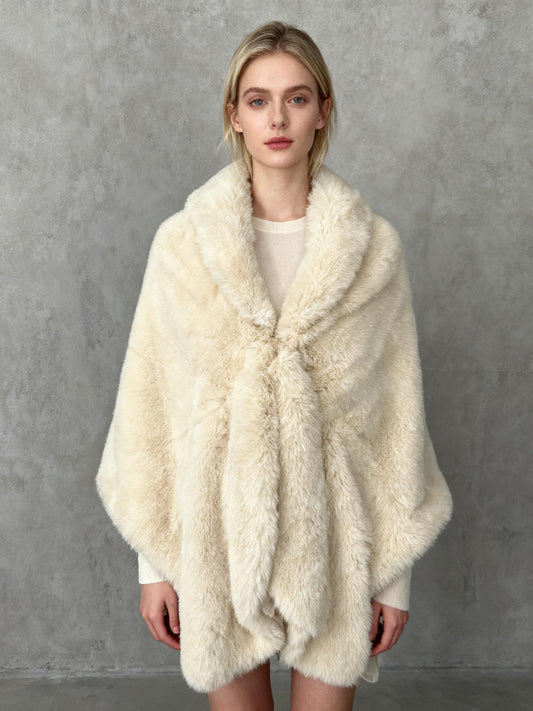 BABEYOND Women's Cream/White Faux Fur Shawl