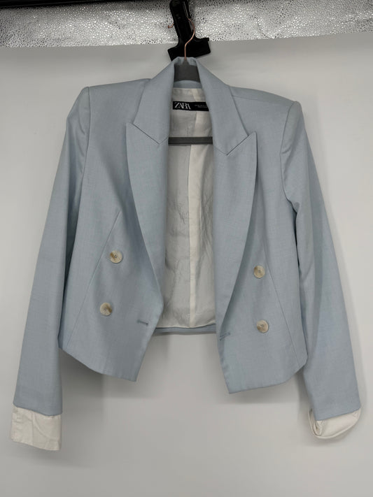 ZARA Women's Light Blue Cropped Blazer – Size XS