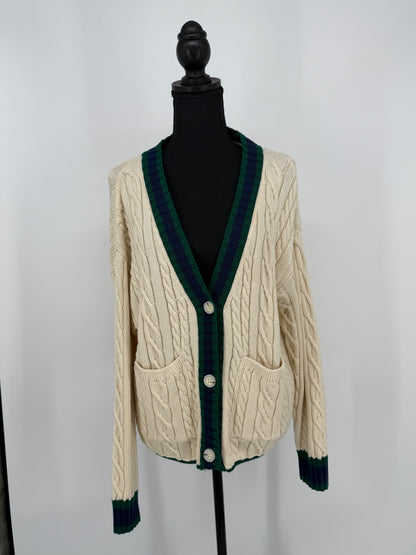 ZARA Women's Knit Cardigan – Cream & Dark Green, Size S