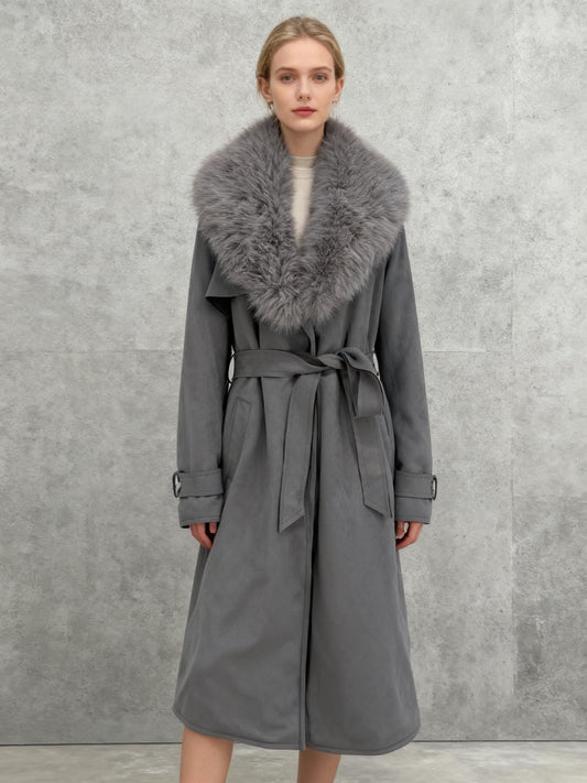Women's Gray Fur Collar Coat – Size S