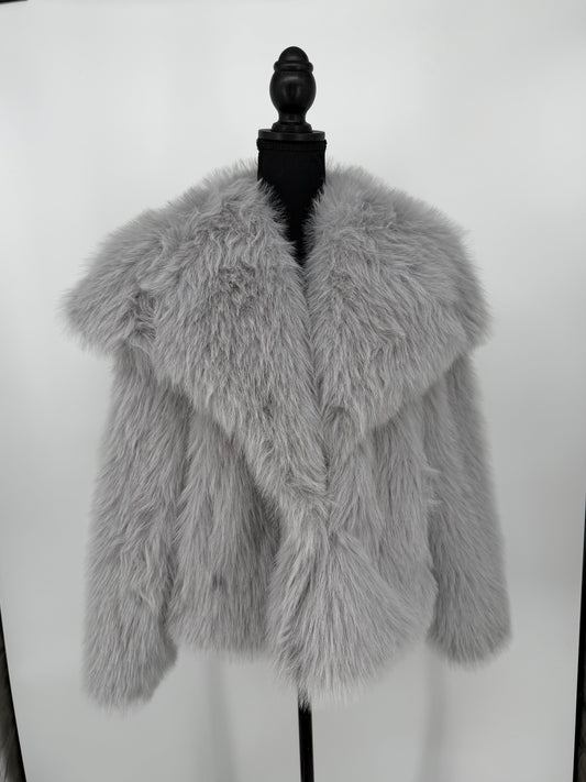 Women's Gray Faux Fur Jacket – Size M