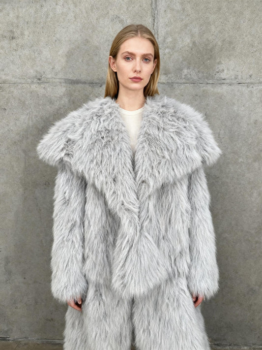Women's Gray Faux Fur Jacket – Size M