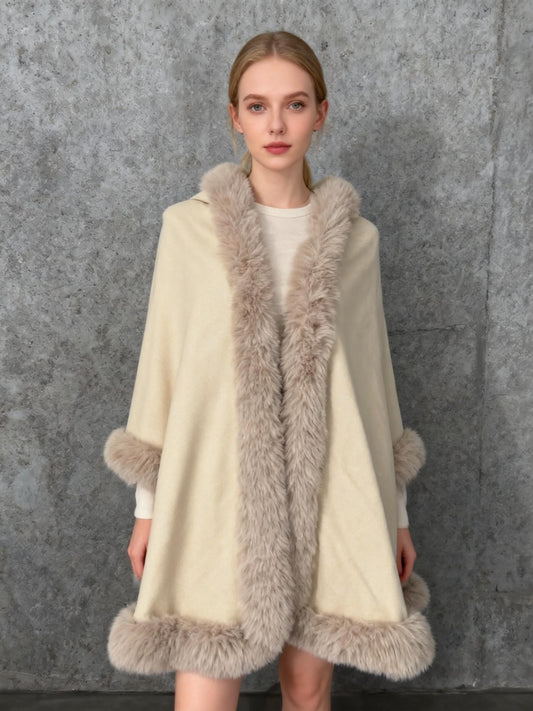 Women's Cream Faux Fur Collar Wrap