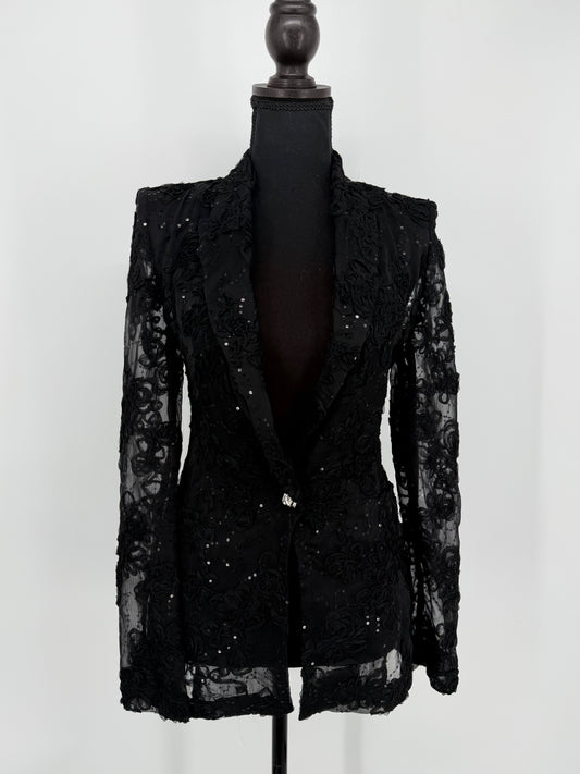 Women's Black Lace Blazer – Long Sleeve Size M