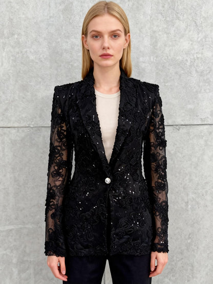 Women's Black Lace Blazer – Long Sleeve Size M