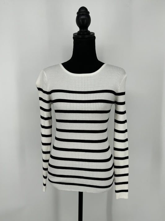Women's Black and White Striped Long Sleeve Top – Size S