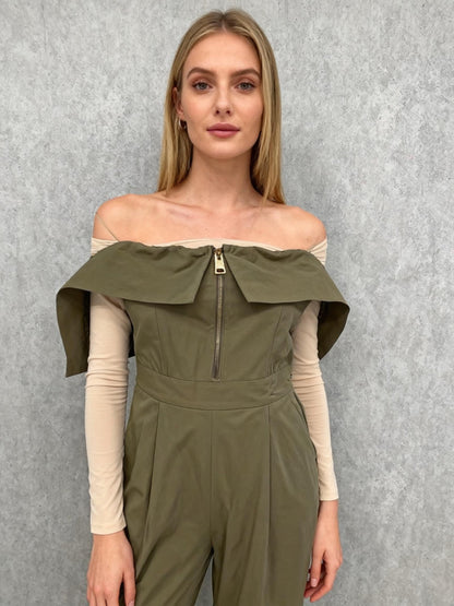 ZARA Women's Dark Green Strapless Jumpsuit – Size S