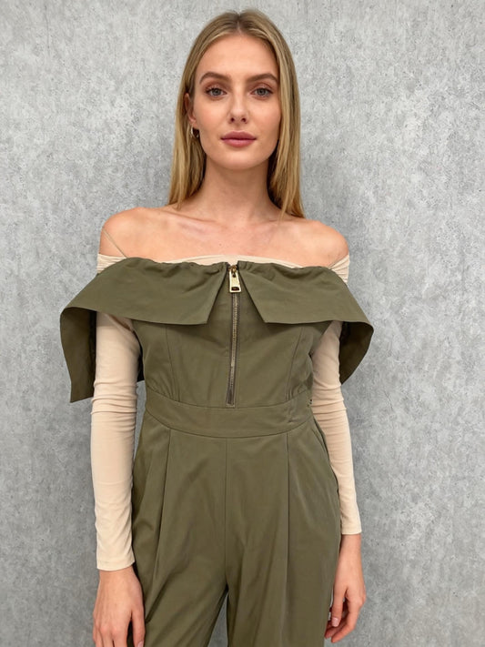 ZARA Women's Dark Green Strapless Jumpsuit – Size S
