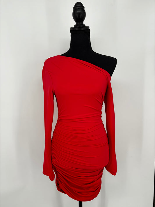 Women's Red One-Shoulder Long Sleeve Dress – Size S