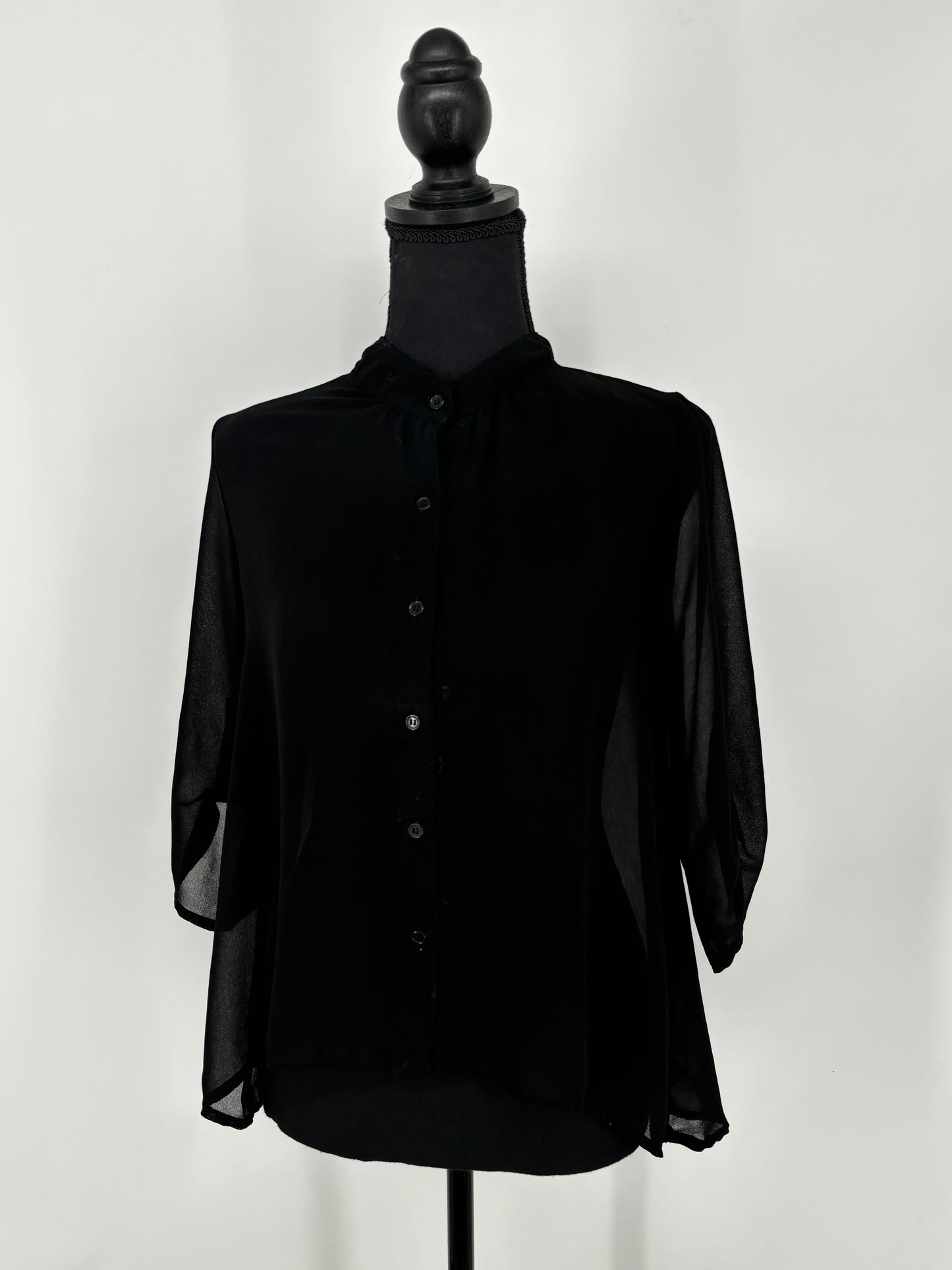 Women's Black See-Through Mesh Blouse – Size Small