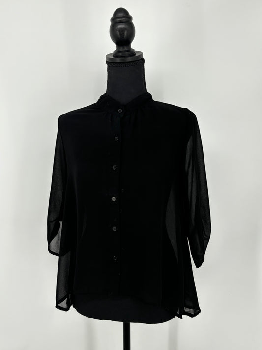Women's Black See-Through Mesh Blouse – Size Small