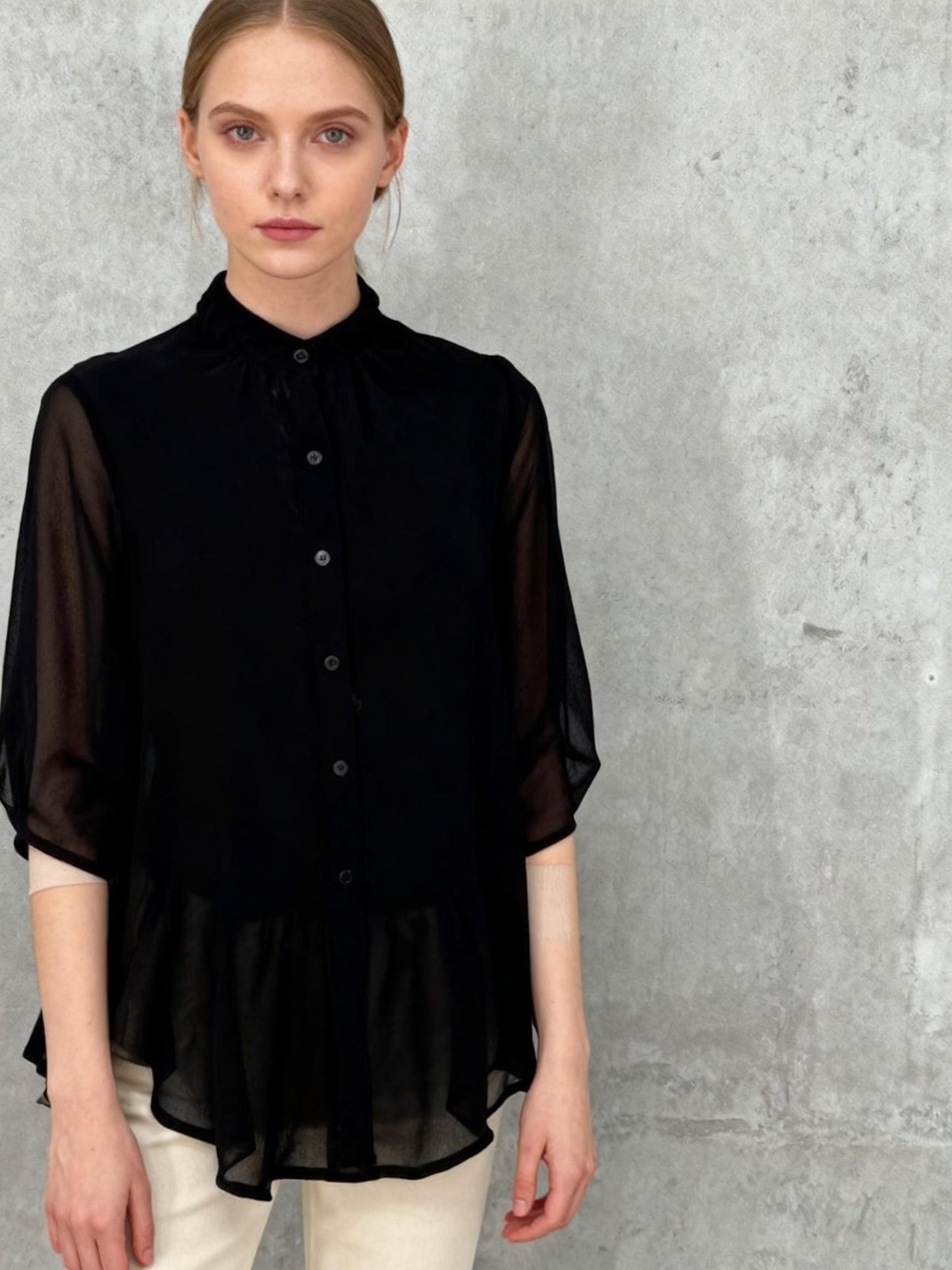 Women's Black See-Through Mesh Blouse – Size Small