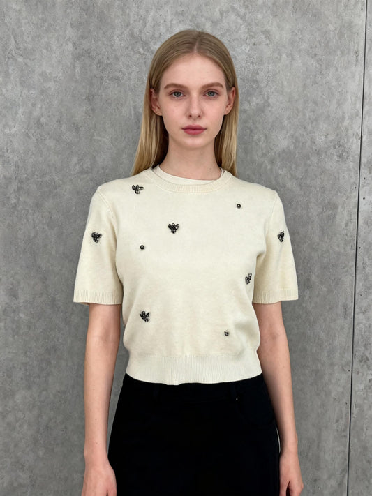 ZARA Women's White Short-Sleeve Crop Top – Size S