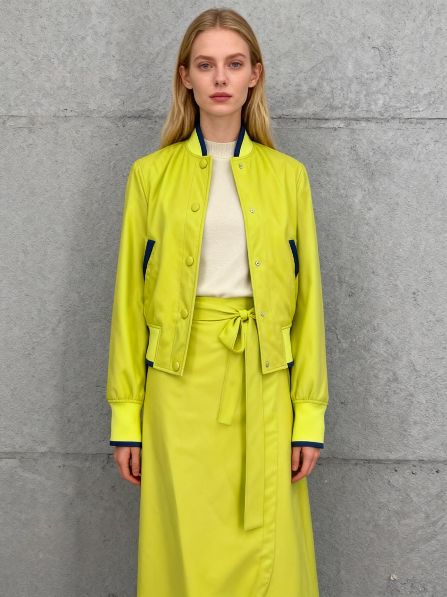 Women's Neon Green Two-Piece Set (Long Sleeve Top & Skirt) – Size XS