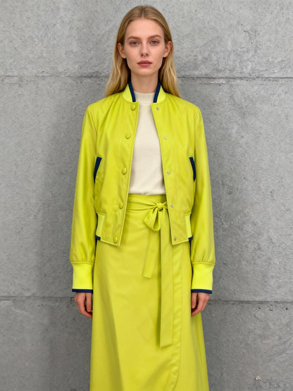 Women's Neon Green Two-Piece Set (Long Sleeve Top & Skirt) – Size XS