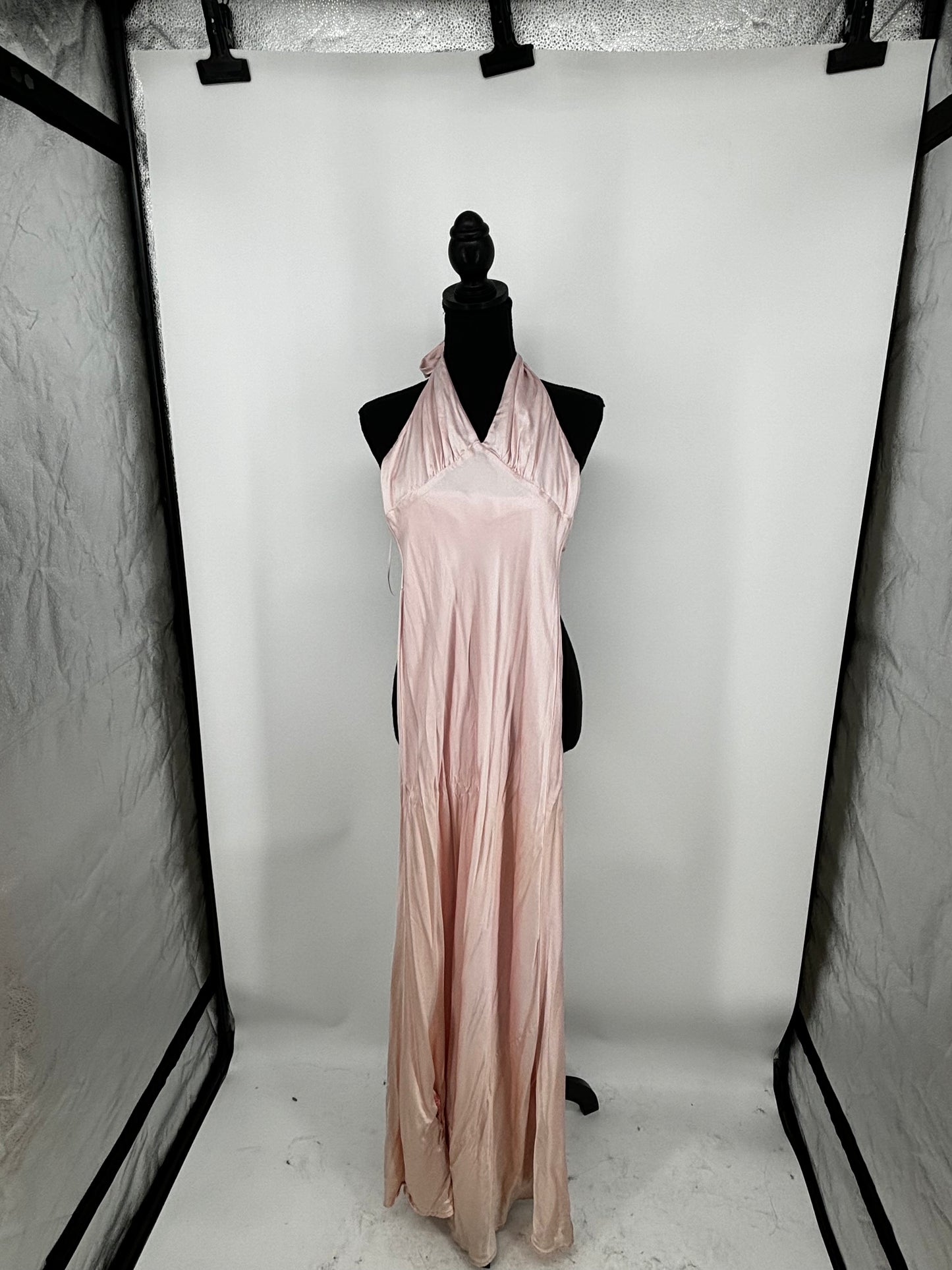 Women's Light Pink Tie-Waist Silk Fitted Dress – Size XS