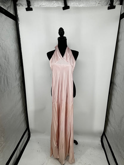 Women's Light Pink Tie-Waist Silk Fitted Dress – Size XS