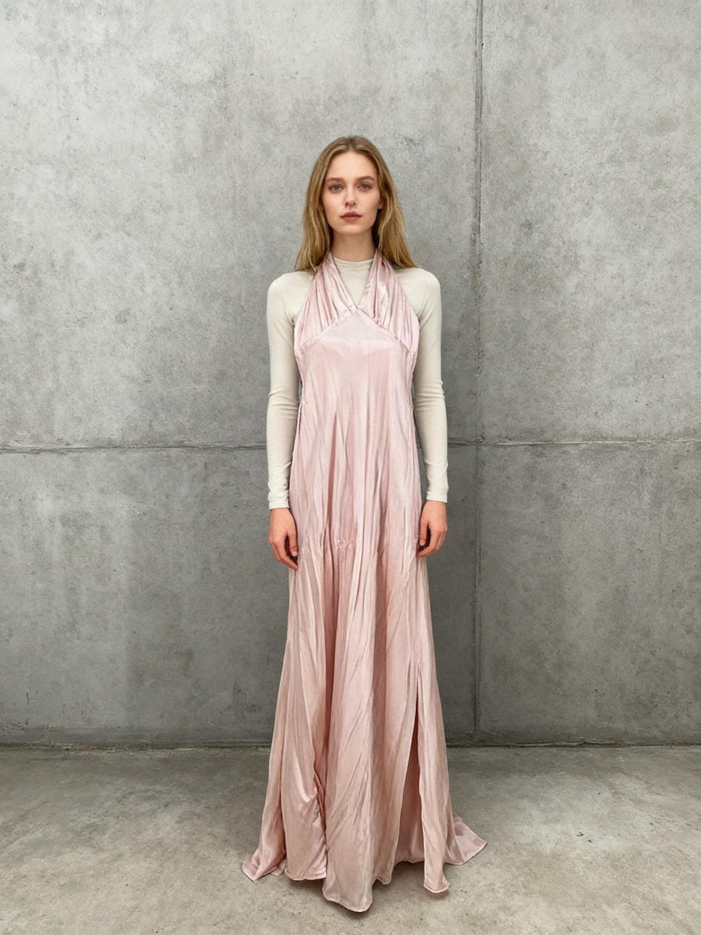 Women's Light Pink Tie-Waist Silk Fitted Dress – Size XS