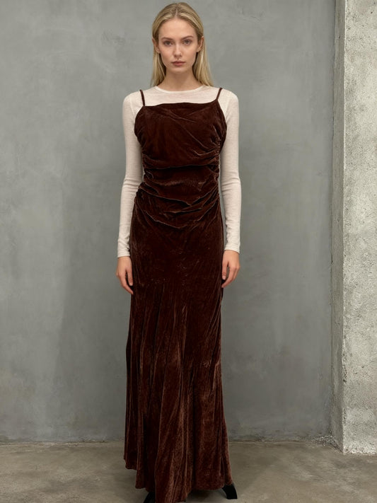 ZARA Women's Red Velvet Slim Fit Cami Maxi Dress – Size S