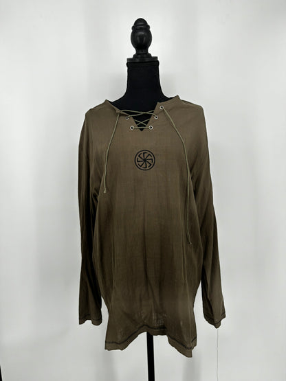 Dark Green Linen Long Sleeve Dress – Size M