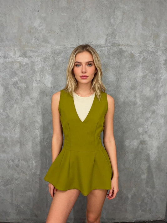 ZARA Women's Yellow-Green Sleeveless Dress – Size S