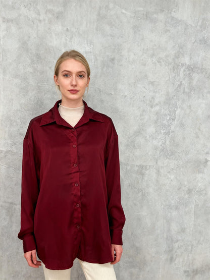 SHEIN Women's Red Silk Shirt – Size M