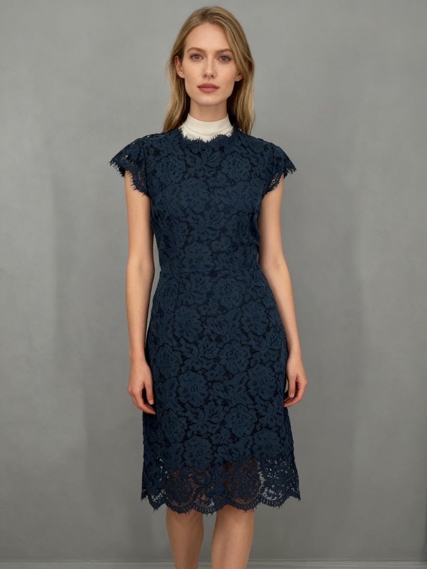 Merokeety Women's Dark Blue Lace Print Dress – Size S