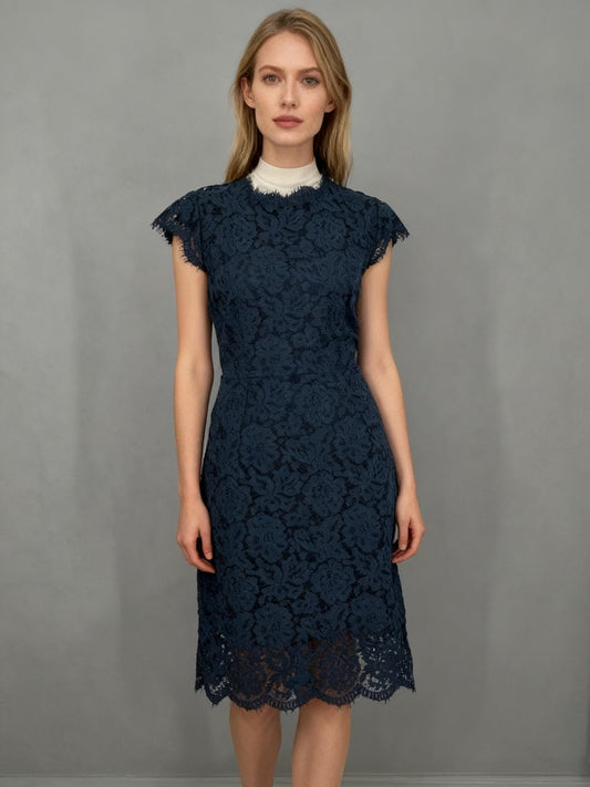 Merokeety Women's Dark Blue Lace Print Dress – Size S