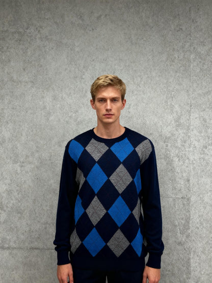 KALLSPIN Men’s Blue Plaid Knit Sweater – Size L