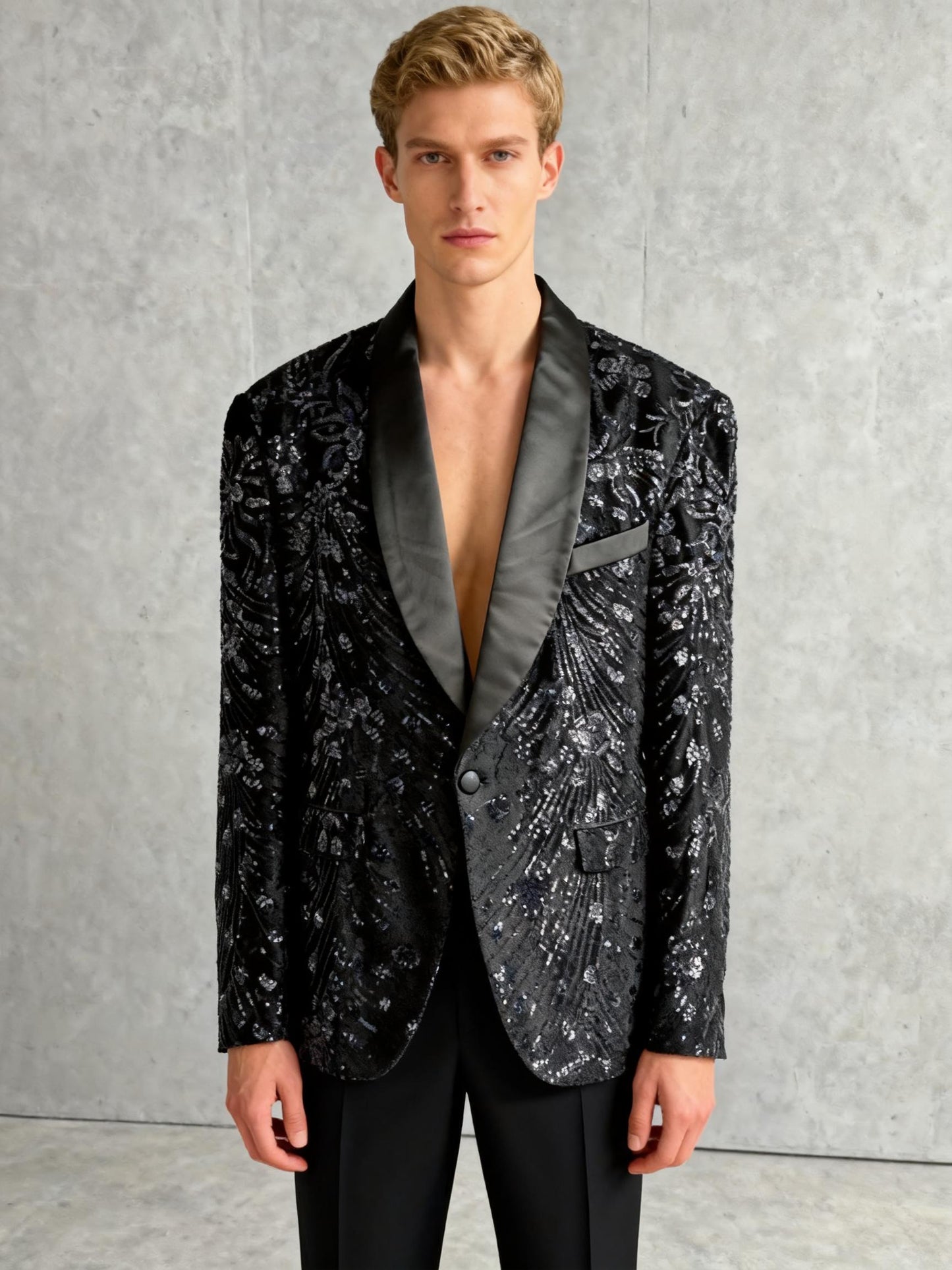 Men’s Black Sequin Blazer – Size XL