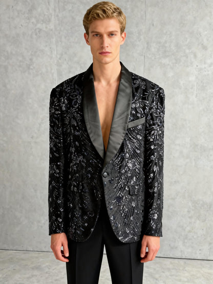Men’s Black Sequin Blazer – Size XL