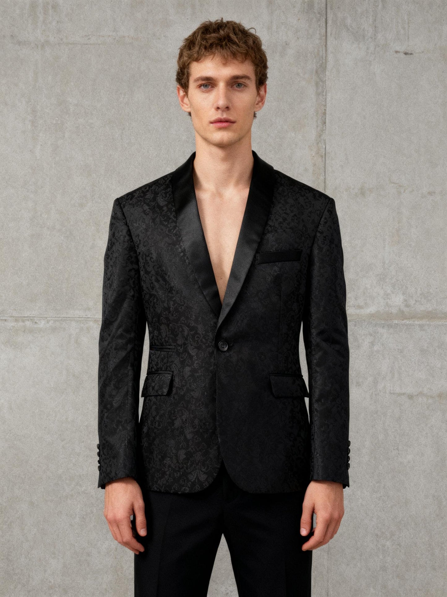 Men’s Black Subtle Pattern Blazer – Size L