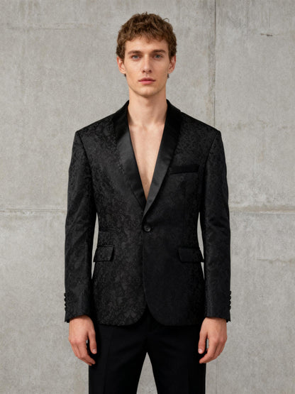 Men’s Black Subtle Pattern Blazer – Size L