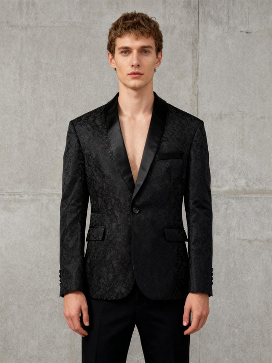 Men’s Black Subtle Pattern Blazer – Size L