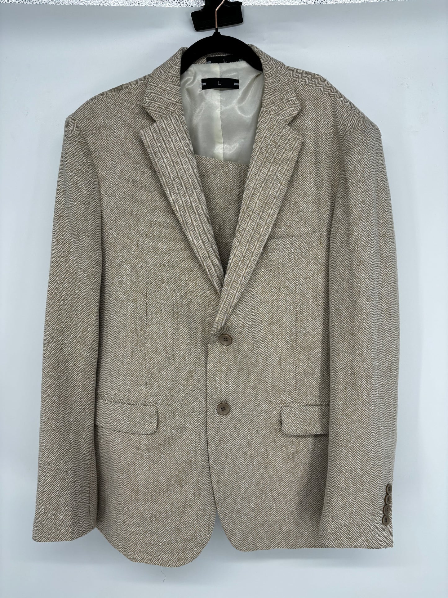 Men’s Light Brown Suit Set with Blazer & Pants – Size L