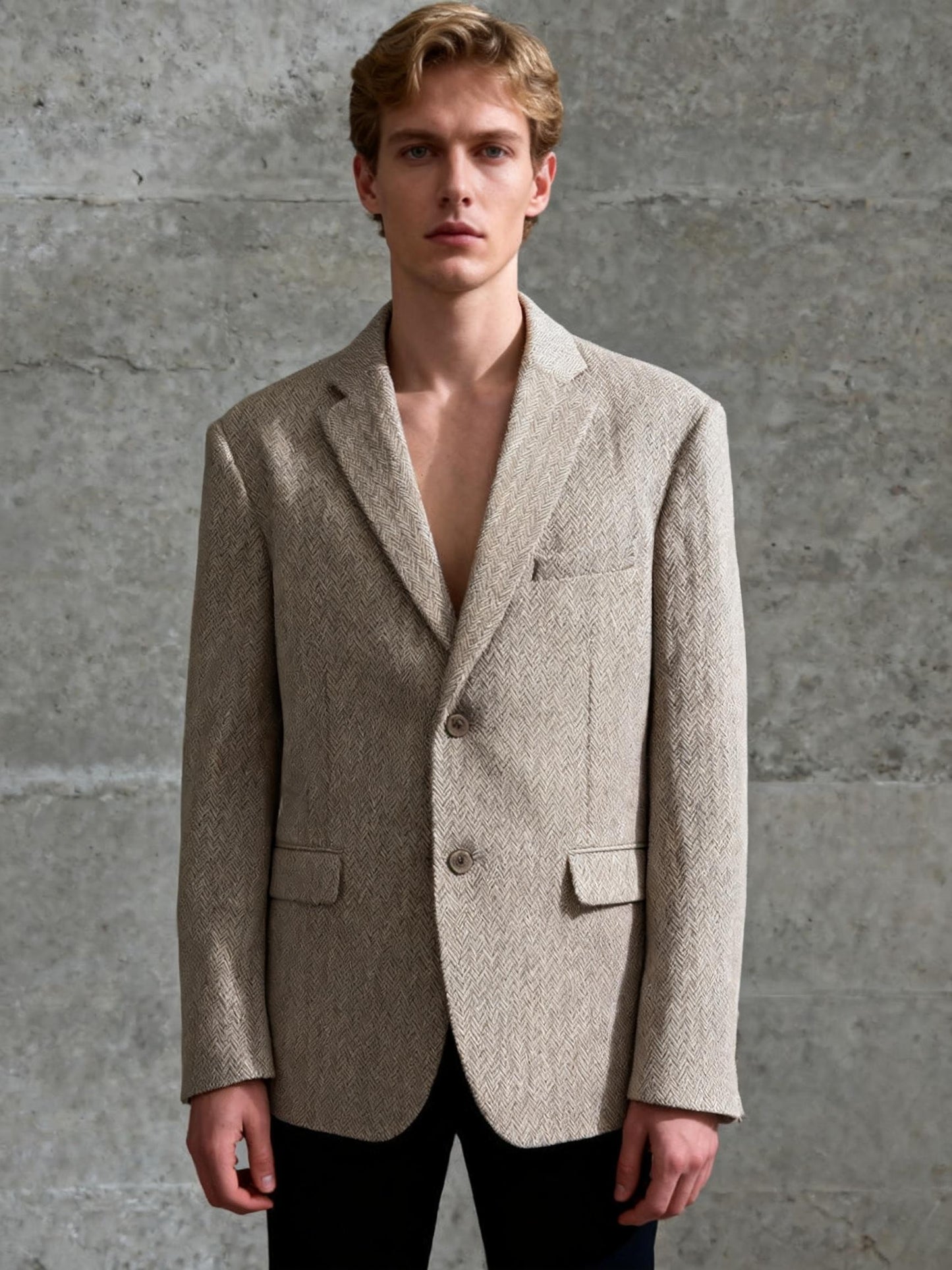 Men’s Light Brown Suit Set with Blazer & Pants – Size L