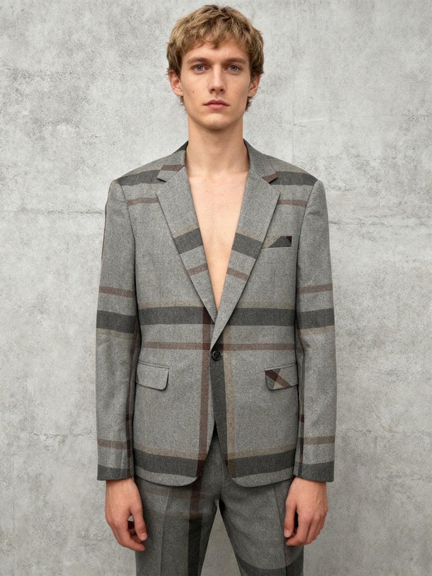 Men’s Gray Plaid Blazer – Size S