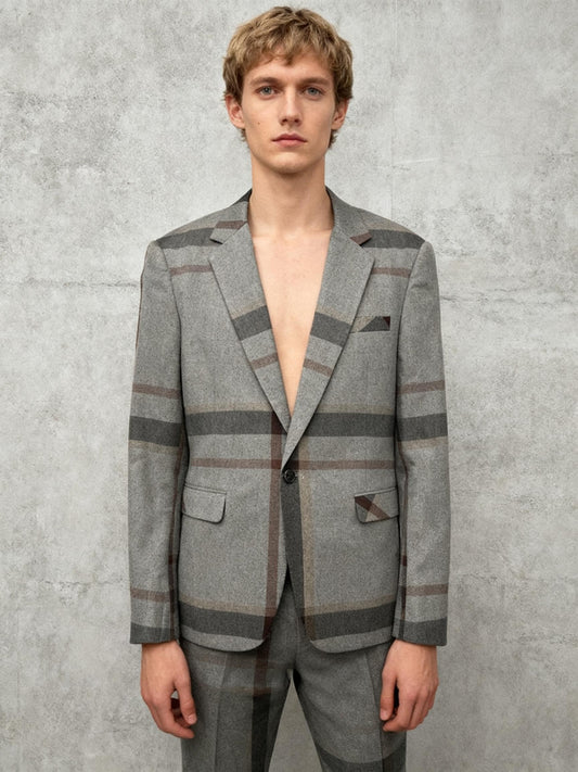 Men’s Gray Plaid Blazer – Size S