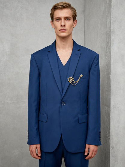 Men’s Blue Blazer with Metal Details – Size L