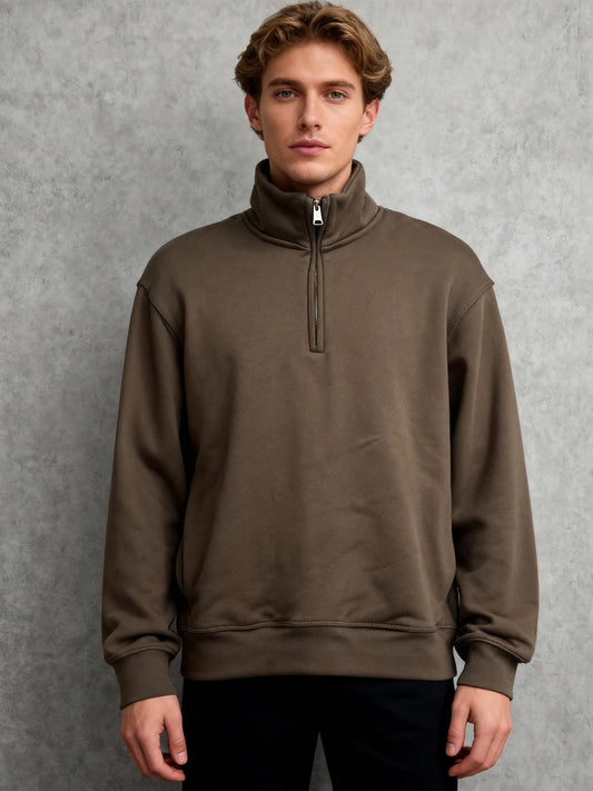 ZARA Men’s Brown Half-Zip Sweatshirt – Size M