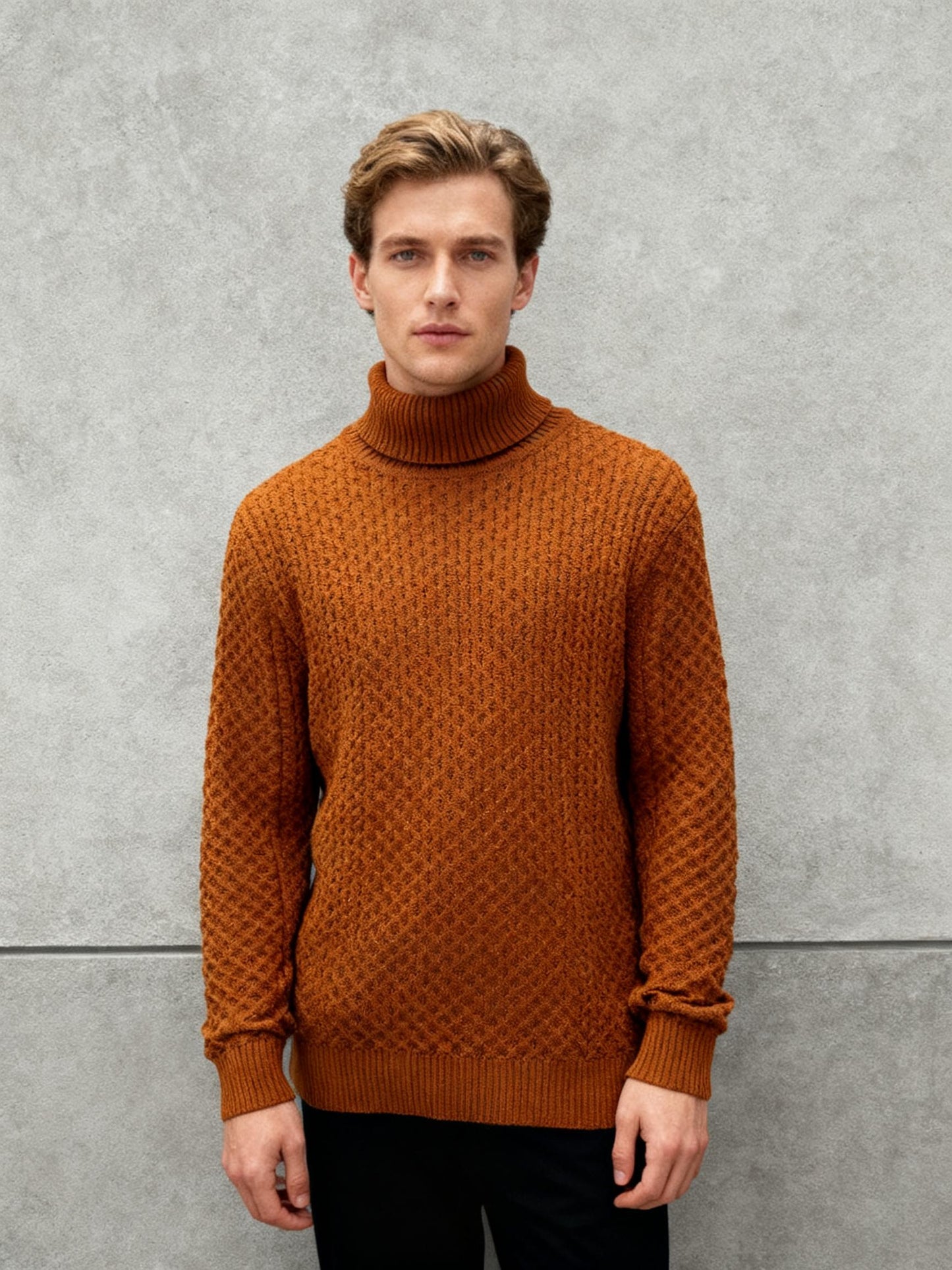 COOFANDY Men’s Brown Turtleneck Sweater – Size M