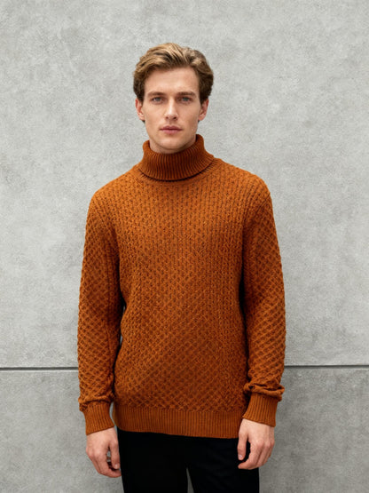 COOFANDY Men’s Brown Turtleneck Sweater – Size M