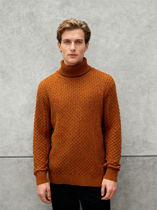 COOFANDY Men’s Brown Turtleneck Sweater – Size M